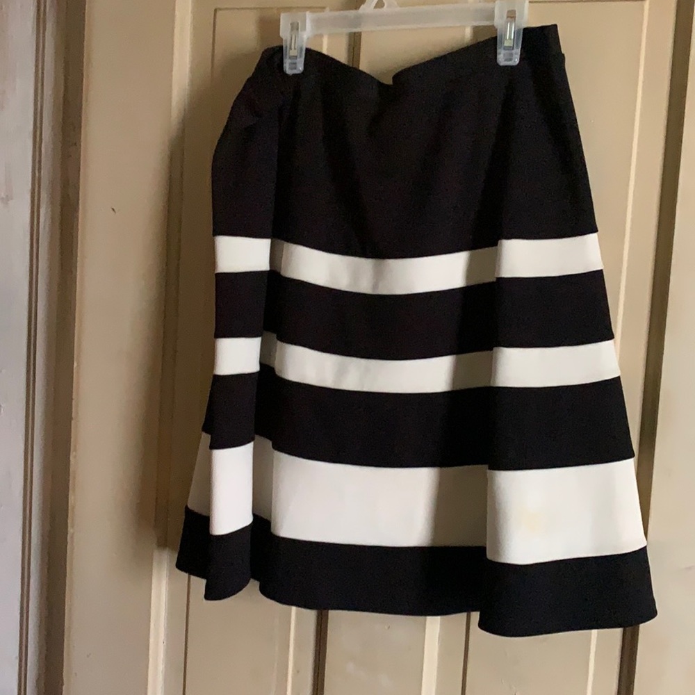 Black and white striped above the knee skirt